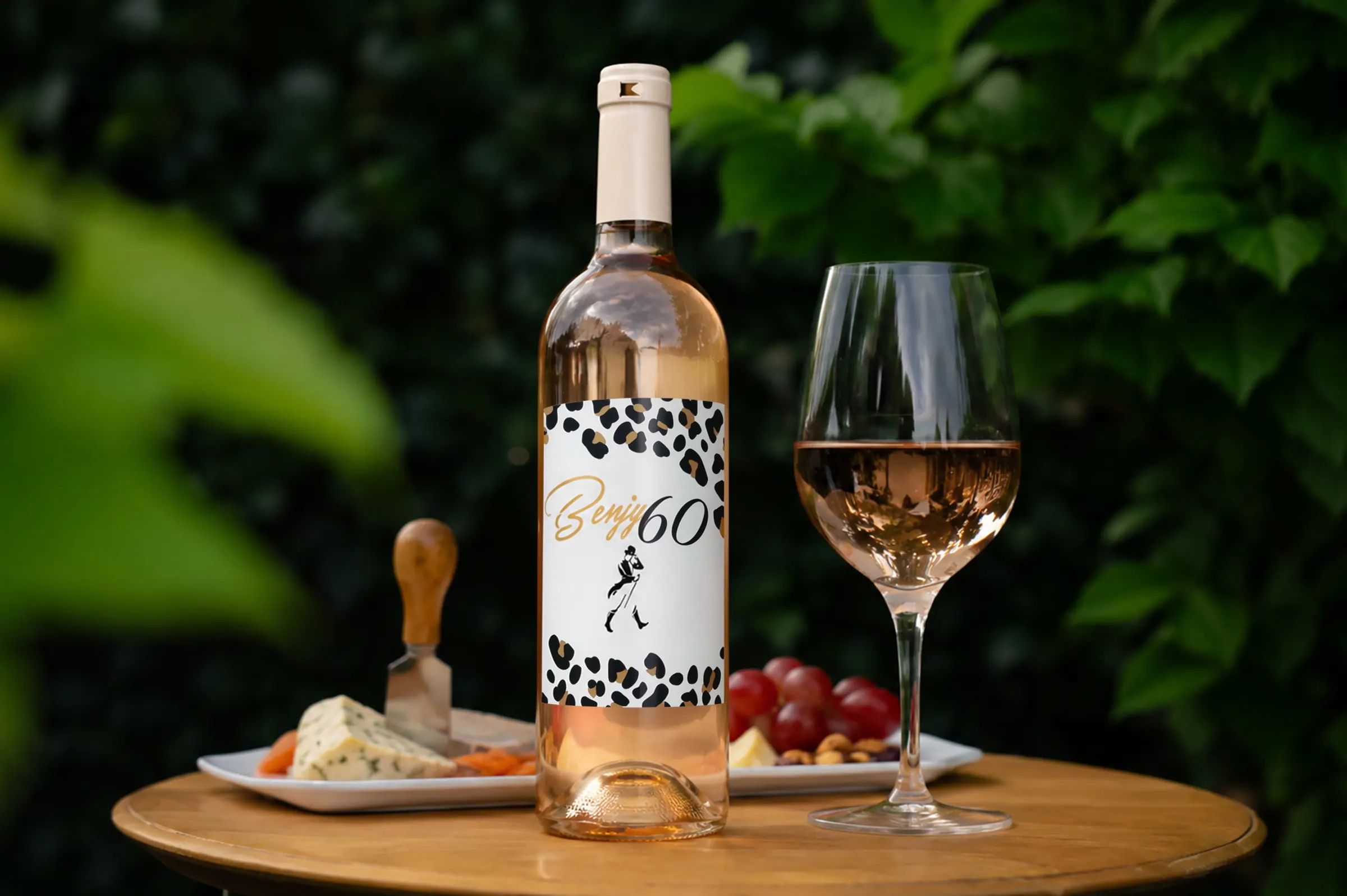 Benjy 60 rosé served with cheese and grapes