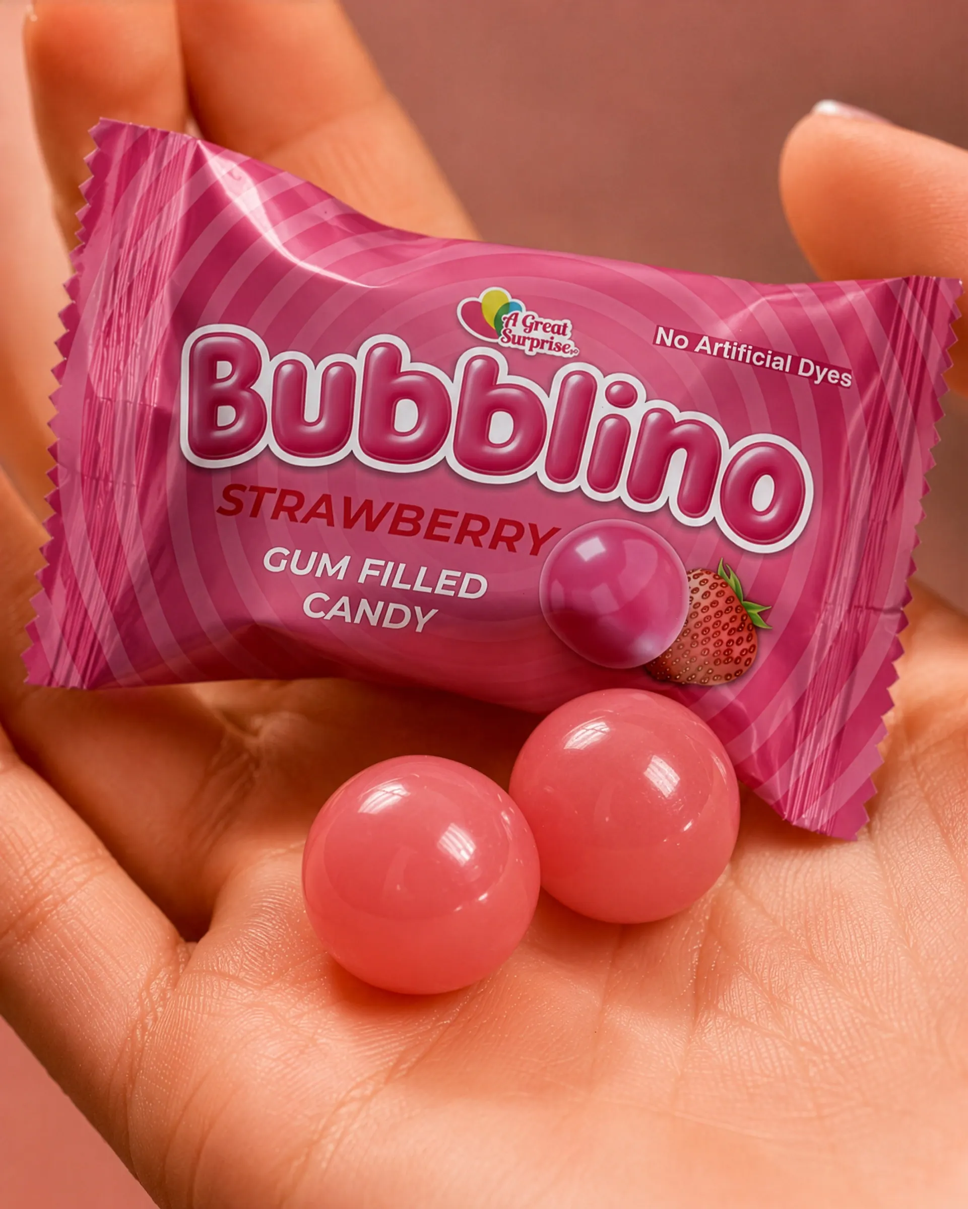 Hand holding a Bubblino strawberry pack