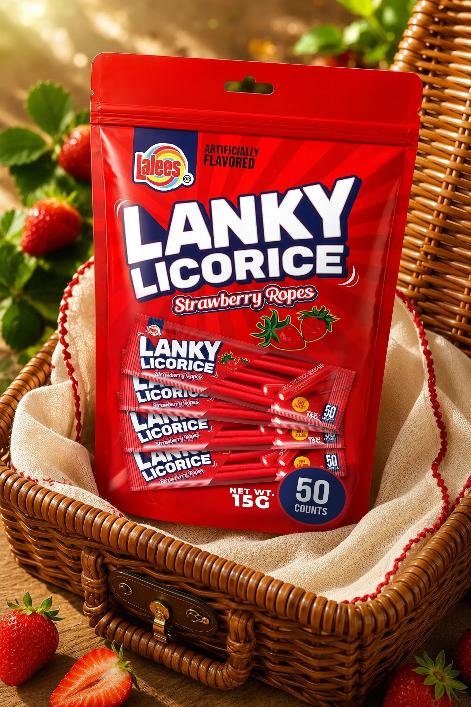 Lanky Licorice pouch in a picnic basket