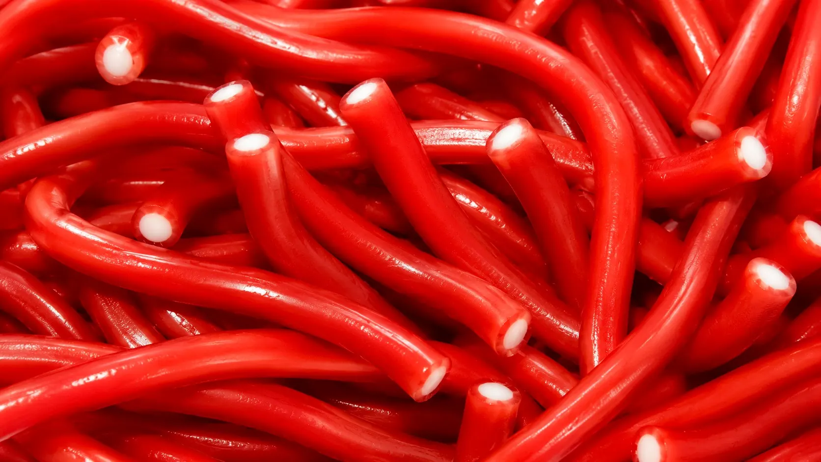 Close-up of Lanky Licorice strawberry ropes