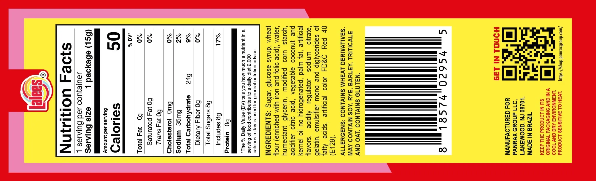 Original Lanky Licorice back panel with cramped nutrition facts on yellow