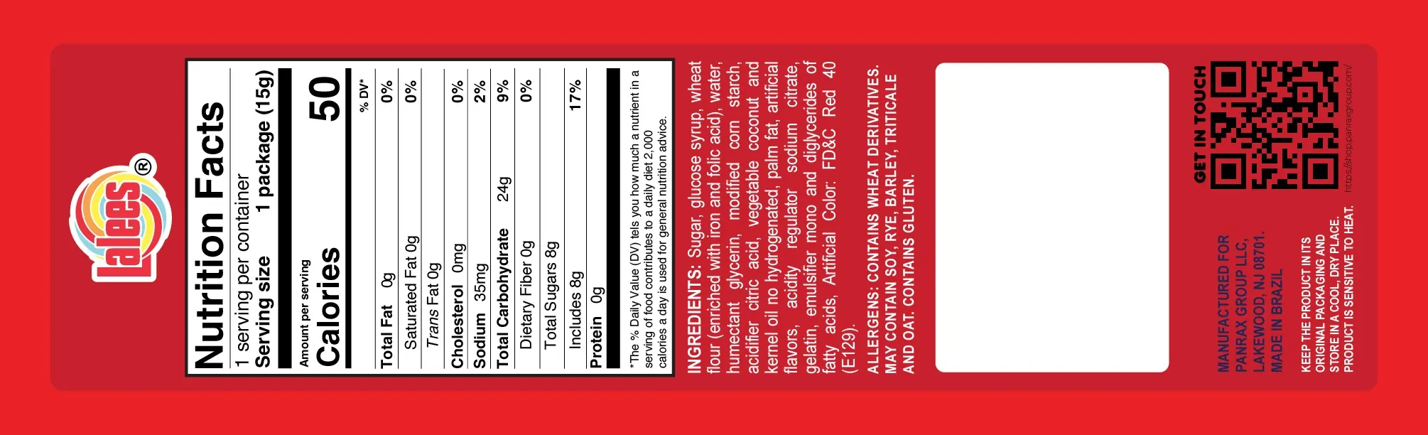 Redesigned Lanky Licorice back panel with ordered nutrition panel and barcode zone